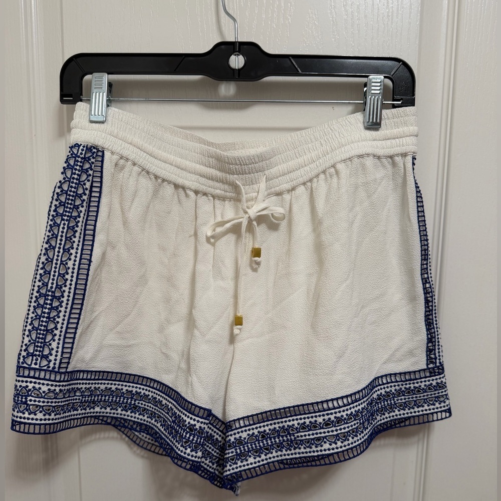 Michael Kors White High-Waist Shorts with Navy Embroidered Trim